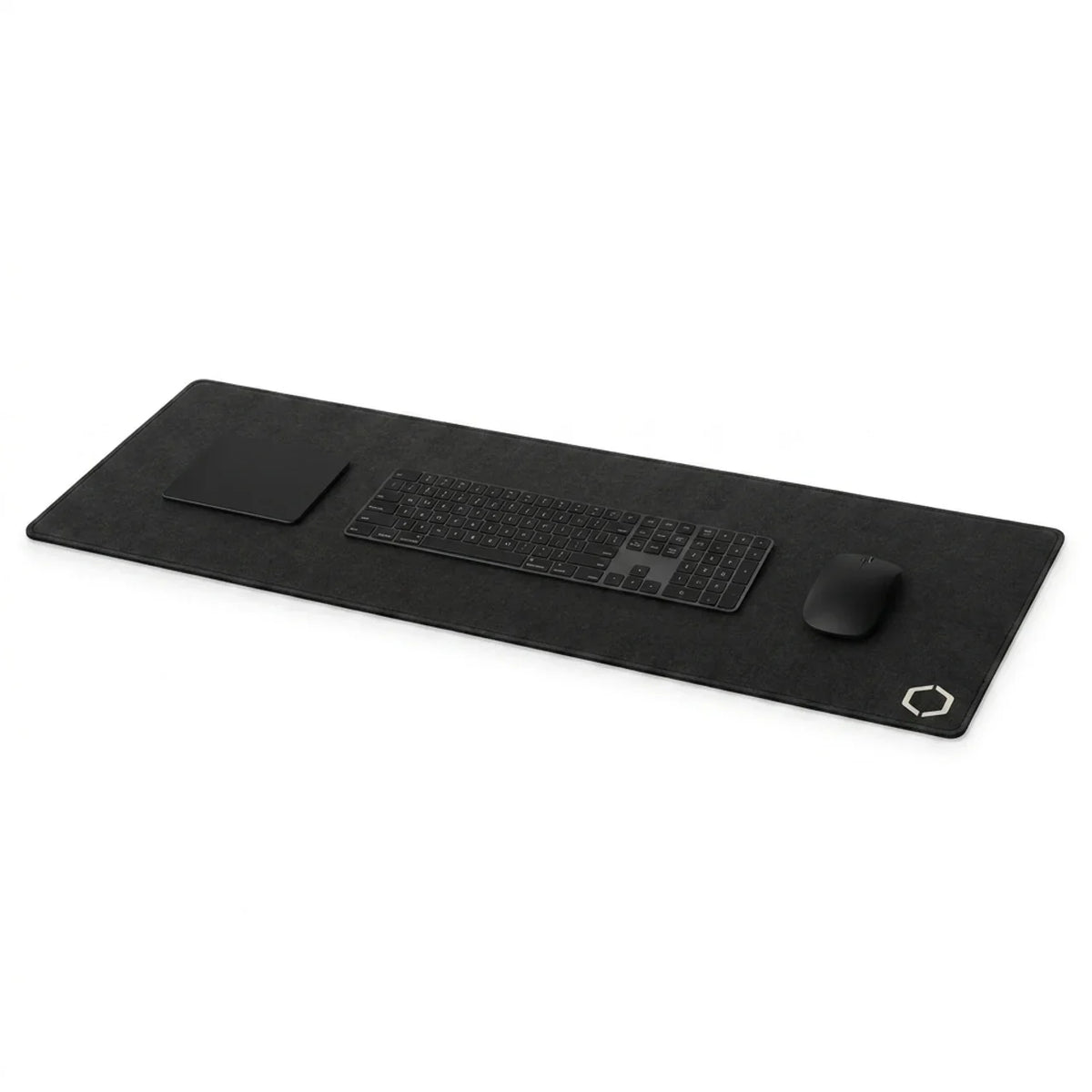 The Difavo Desk Mat at a three quarter angle, showing its stitched edge and matte weave