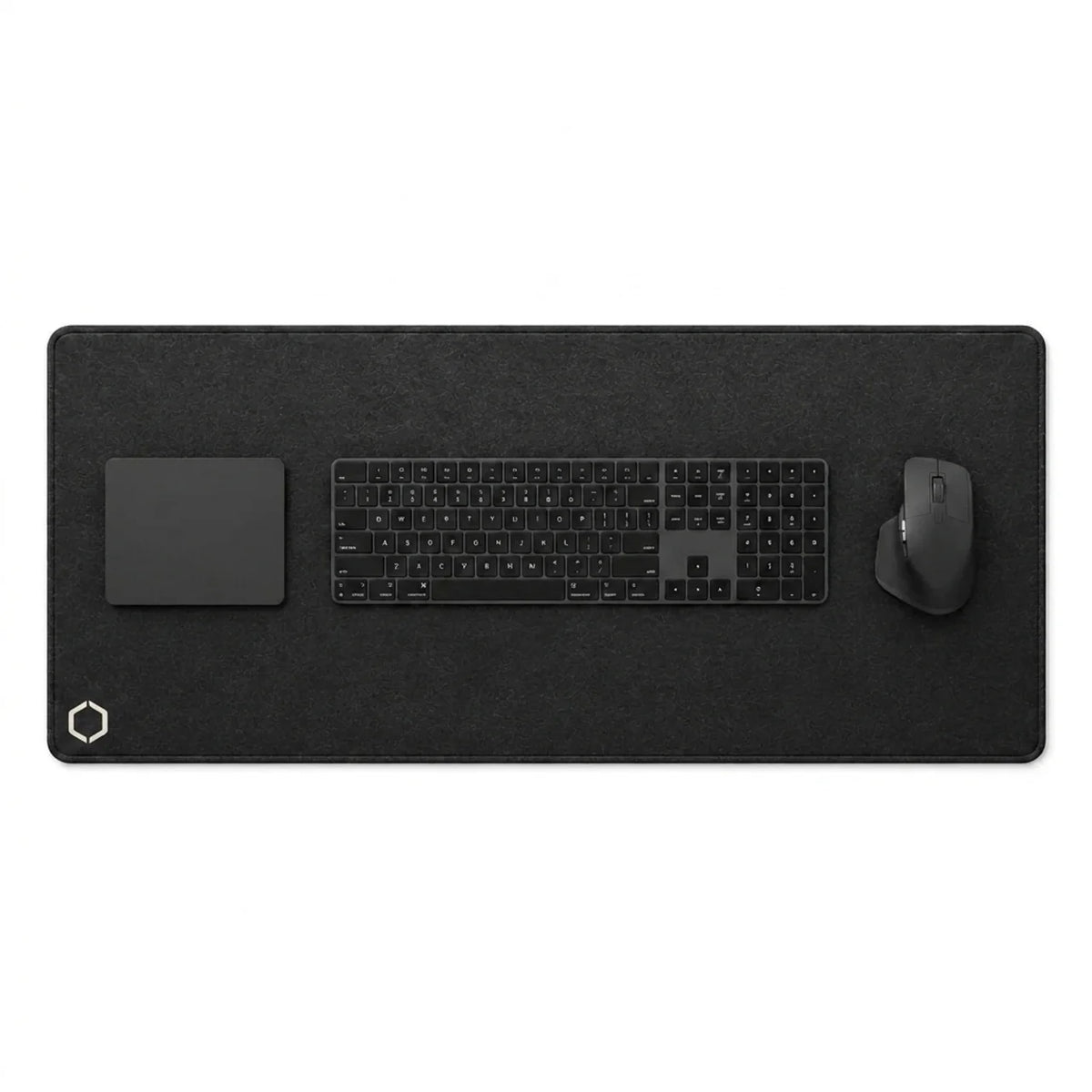 Difavo Desk Mat in matte black, shown from above with a keyboard and mouse