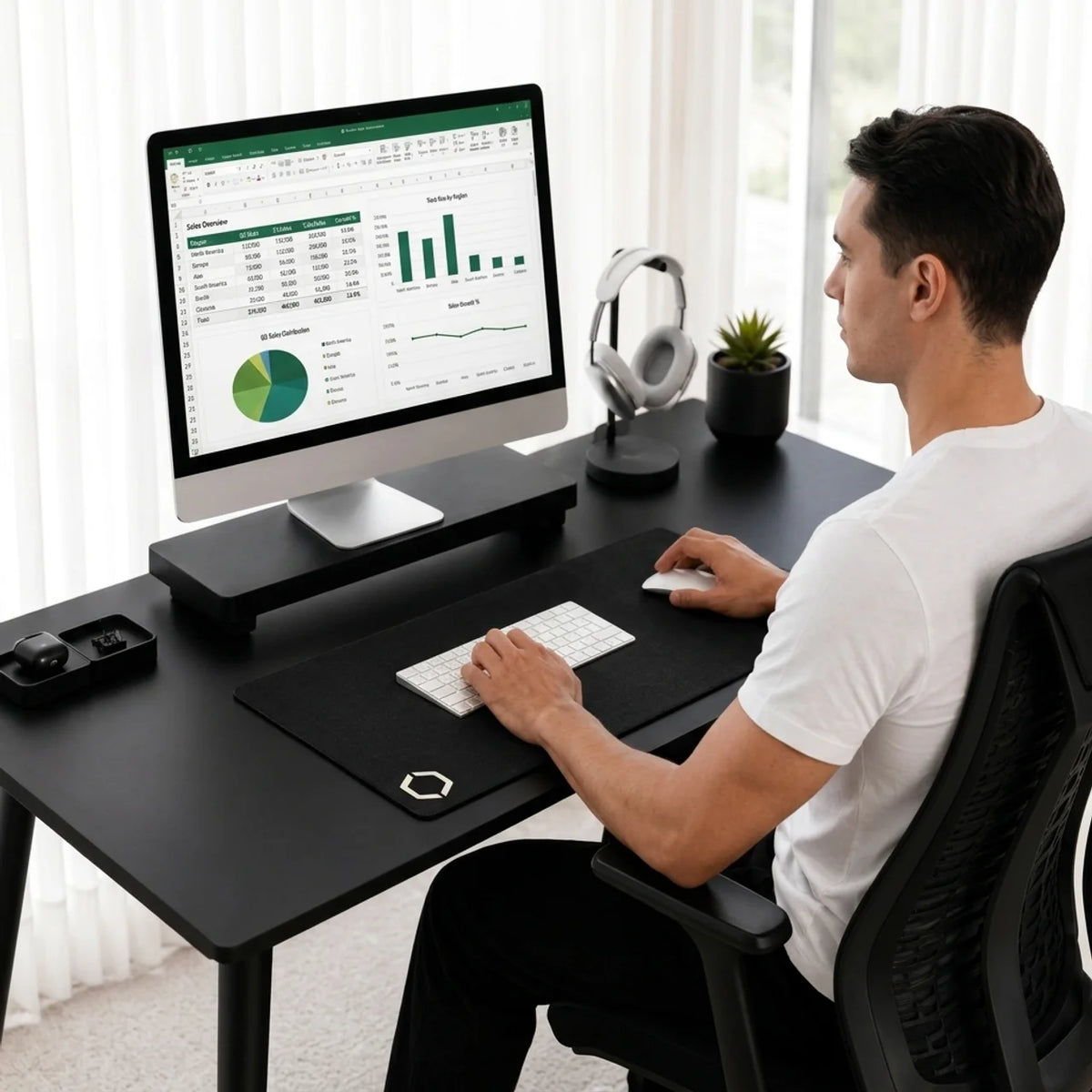 Someone working at a calm desk with the Difavo Desk Mat
